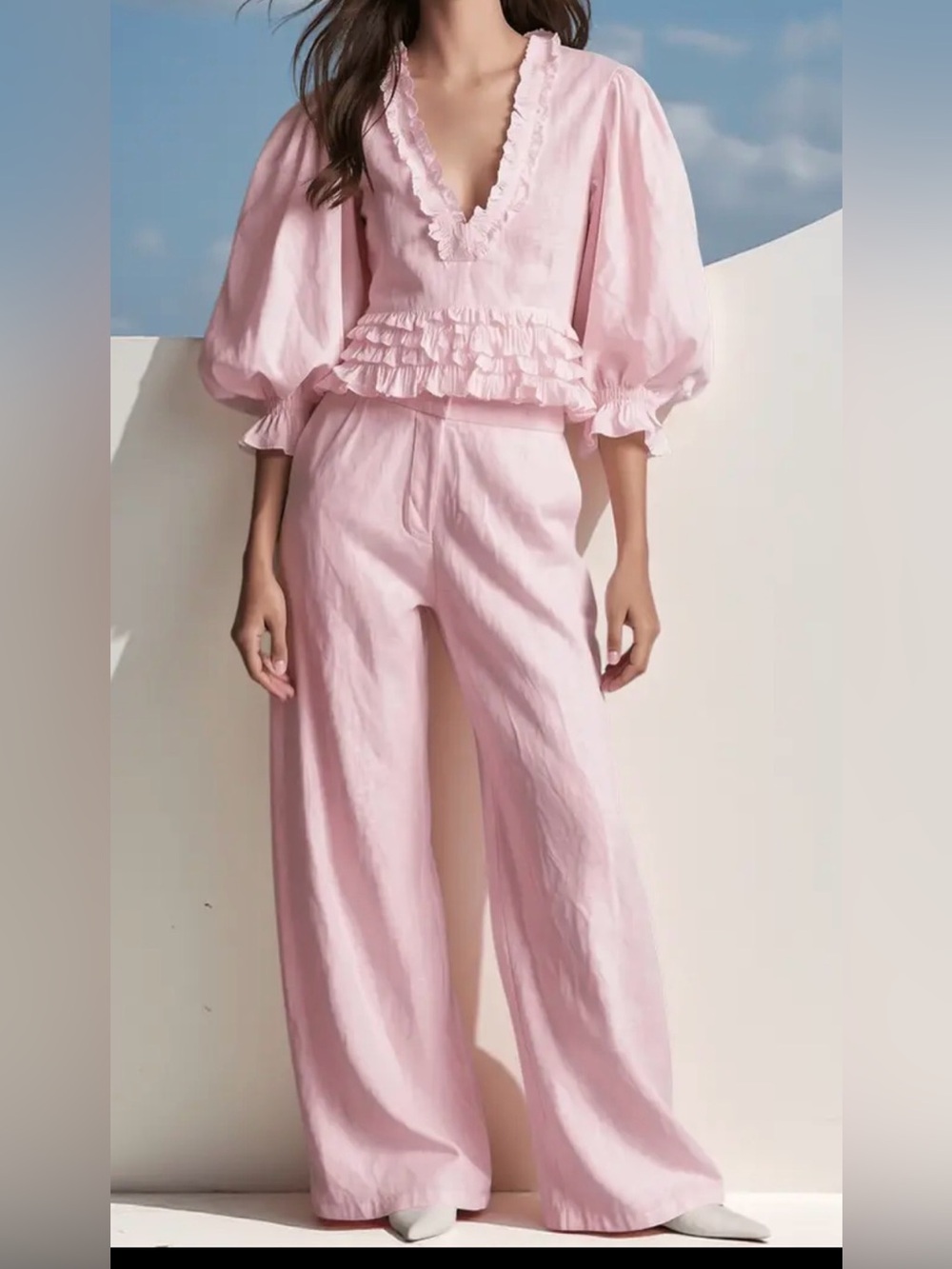 Soft Pink High-Waist Wide Leg Pants for Women